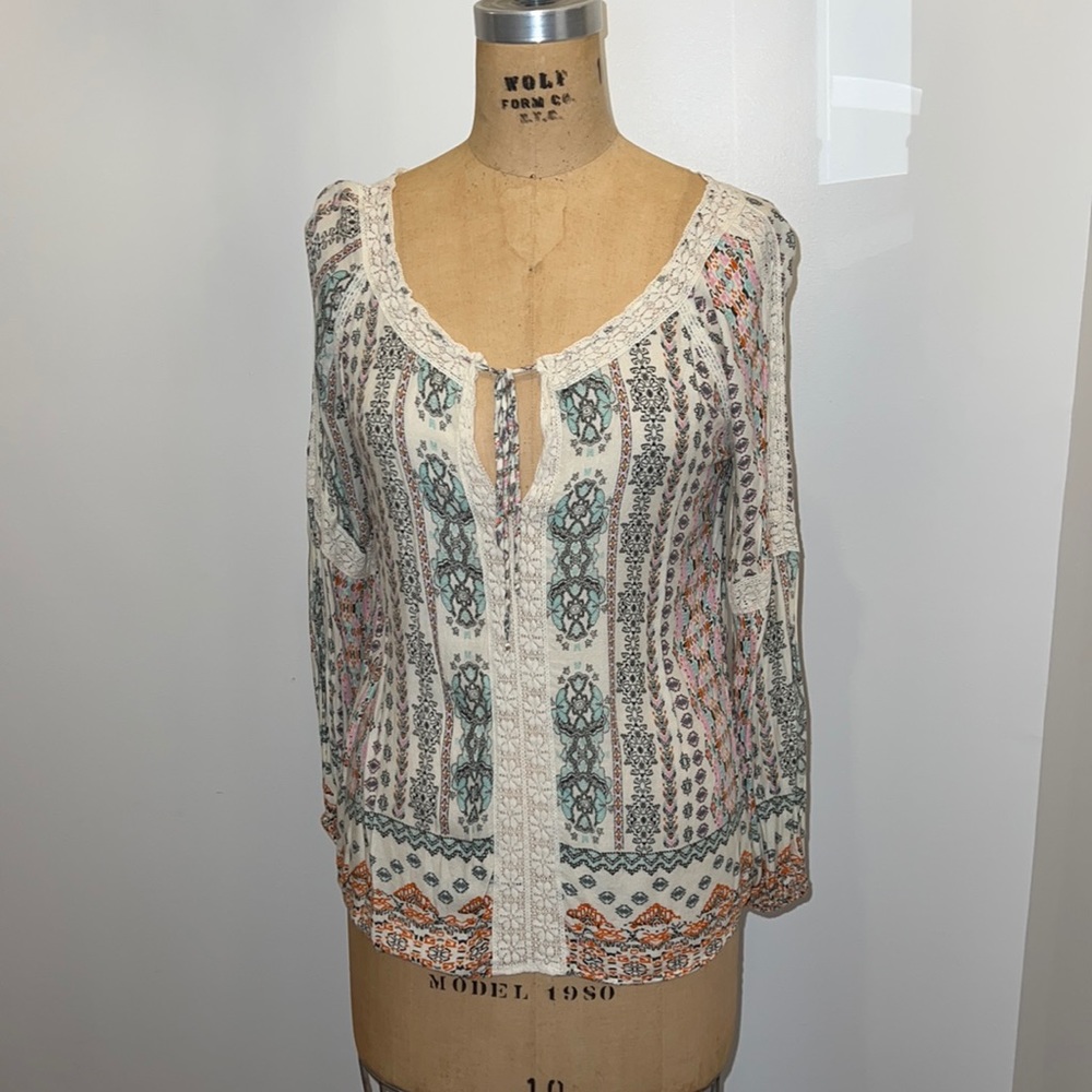 Hiche Printed Peasant Top S